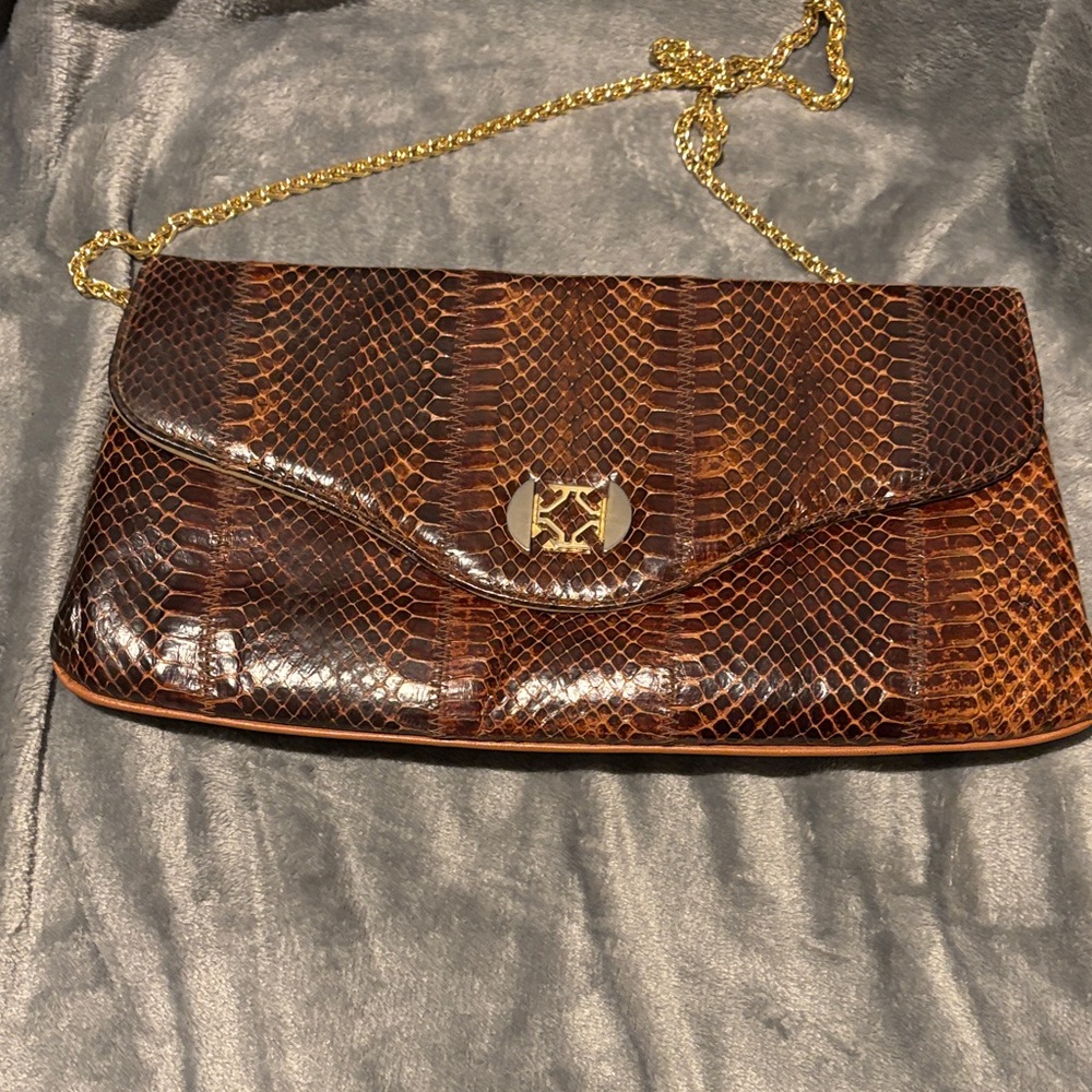 Vintage Coret Brown Snake Print Clutch